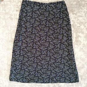 L.L. Bean Floral Lined Women's A-Line Skirt Plus 14P Black Blue